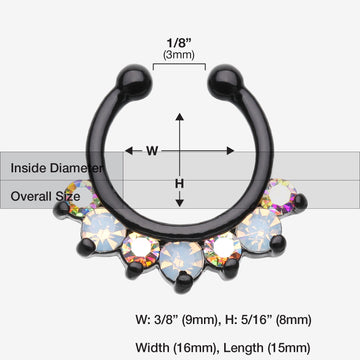 Detail View 1 of Blackline Opalite Sparkle Deuce Fake Septum Clip-On Ring-Black/Aurora Borealis/White